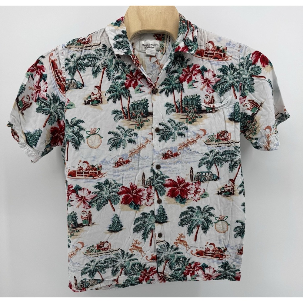VTG Hawaiian Reserve Hawaiian Shirt Men's L 100% Rayon Christmas Floral USA Made